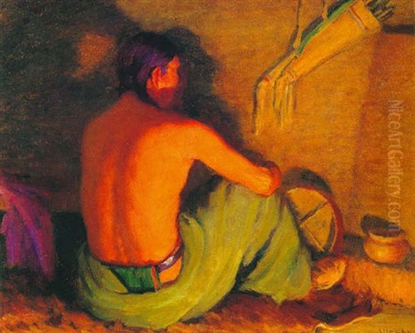Bear Goes Hunting - Taos Firelight Oil Painting by Joseph Henry Sharp