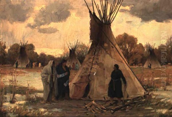 Indian Encampment, Montana Oil Painting by Joseph Henry Sharp