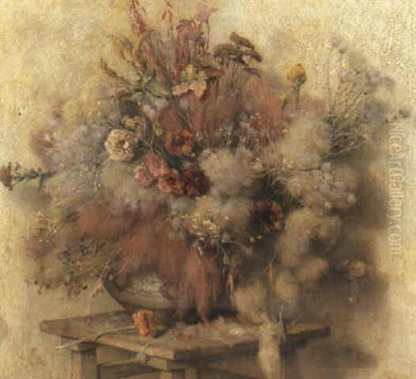 Western Floral Still Life Oil Painting by Joseph Henry Sharp