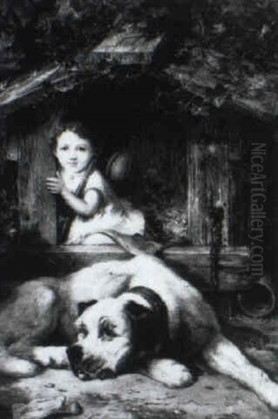 Child In The Doghouse Oil Painting by Joseph Henry Sharp