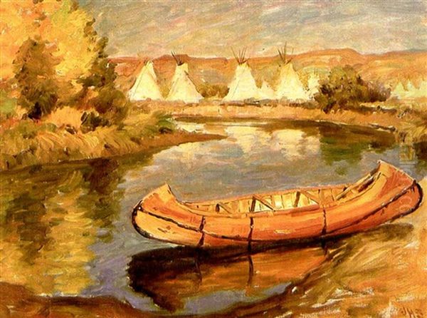 Crow Camp Oil Painting by Joseph Henry Sharp