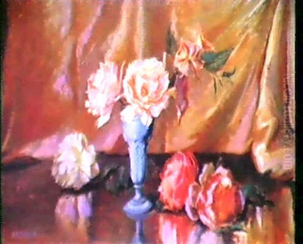 Roses & Blue Vase Oil Painting by Joseph Henry Sharp