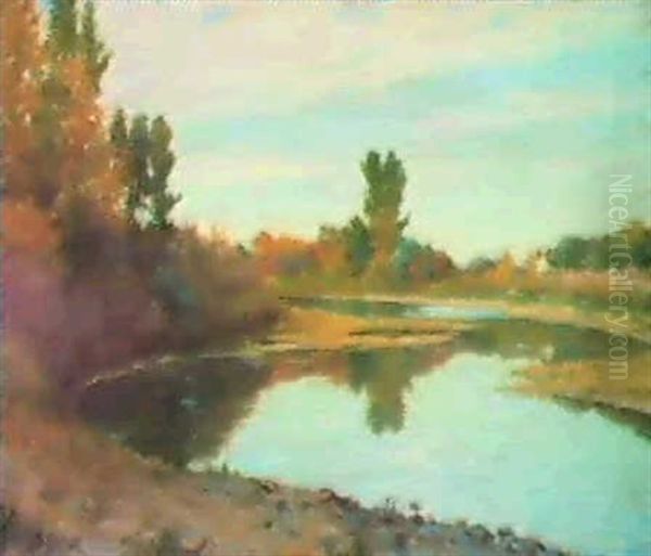 October Reflections, The Little Big Horn Near Custer        Battlefield Oil Painting by Joseph Henry Sharp