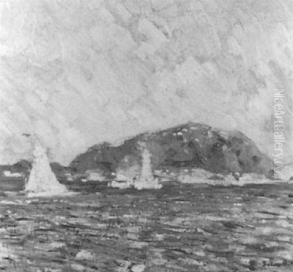 Sailboats Off The Island Oil Painting by Sydney Dale Shaw