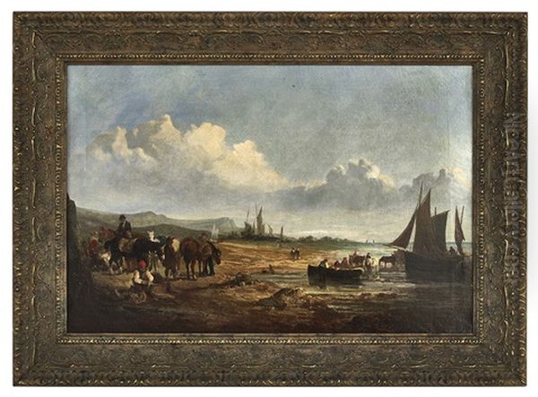Fishermen Coming Ashore Oil Painting by William Shayer the Elder