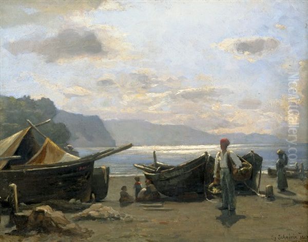 Fischer Am Strand An Der Sorrentiner Halbinsel Oil Painting by Sylvester Shchedrin