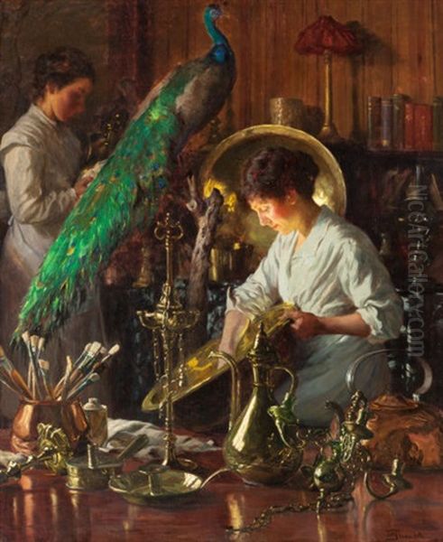 Polishing Silver Oil Painting by Thomas Frederick Mason Sheard