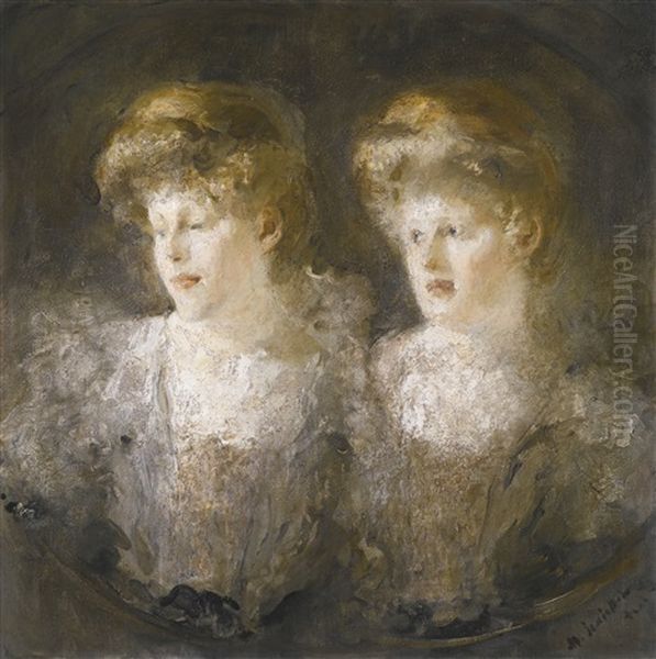 Portrait Of Two Ladies Oil Painting by Mikhail Fedorovich Shemyakin