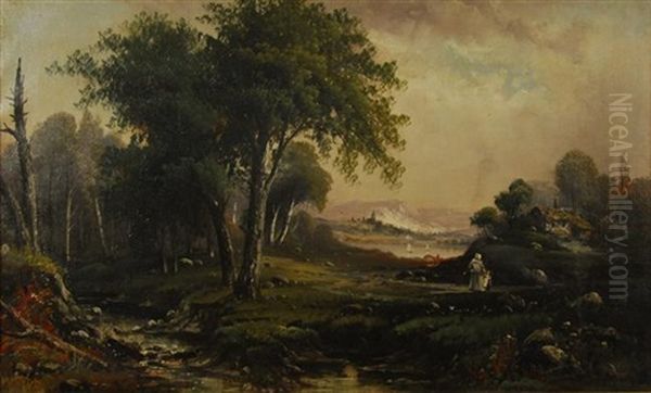 Figures Returning To Their Cottage Oil Painting by Charles William Sherborn