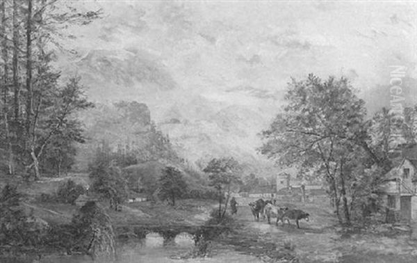 Leading The Cattle Home Oil Painting by William P. Sherlock