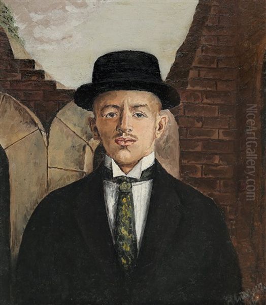 The Poet Vasily Kamensky In A Top Hat, 1917 Oil Painting by Edouard Gustavovich Shiman