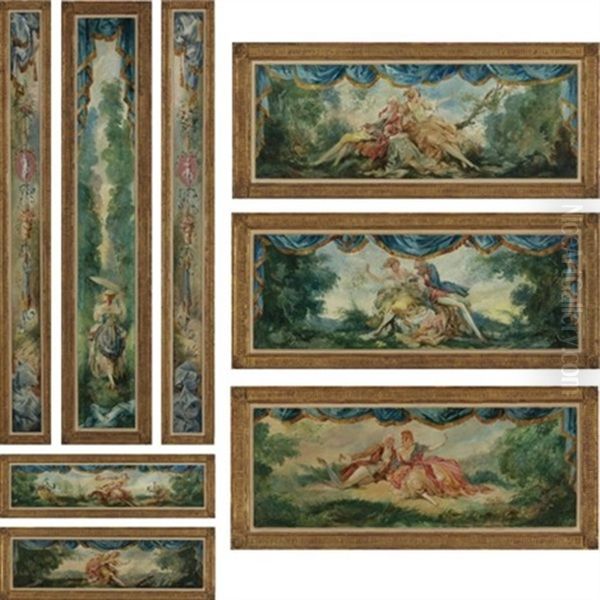 Untitled (suite Of 8 Decorative Panels For A Salon, Various Sizes, 2 Signed) Oil Painting by Everett Shinn
