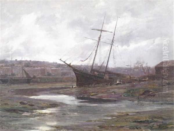 View Of Falmouth At Low Tide Oil Painting by Frederick Golden Short