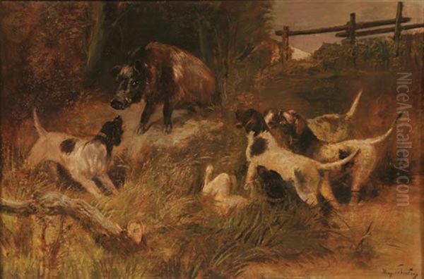 The Boar Hunt Oil Painting by Vyacheslav Grigorievich Shvarts
