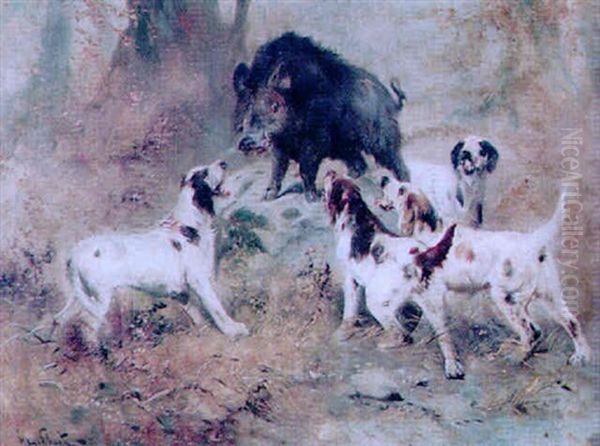 The Boar Hunt Oil Painting by Vyacheslav Grigorievich Shvarts