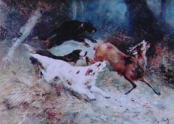 The Deer Hunt Oil Painting by Vyacheslav Grigorievich Shvarts