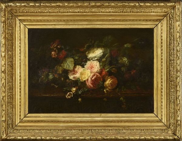Bouquet De Roses Sur Un Entablement Oil Painting by Claude Sibuet
