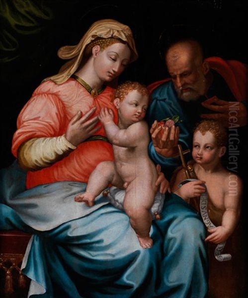 Heilige Familie Mit Johannesknaben Oil Painting by Girolamo Sicciolante Da Sermoneta