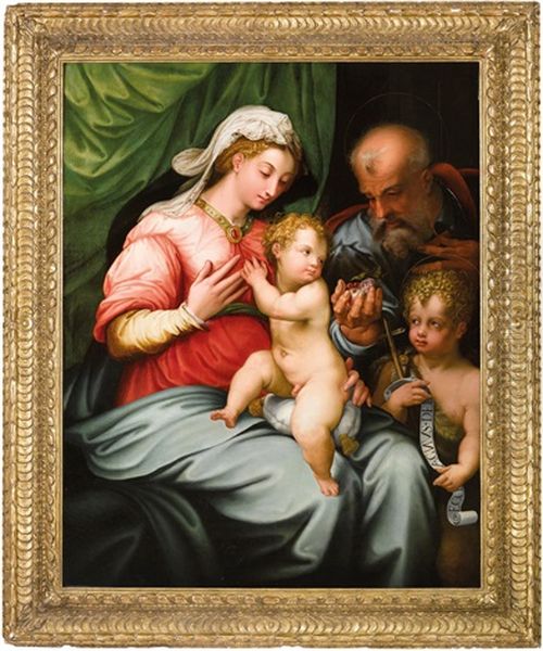 Die Heilige Familie Mit Dem Johannesknaben Oil Painting by Girolamo Sicciolante Da Sermoneta