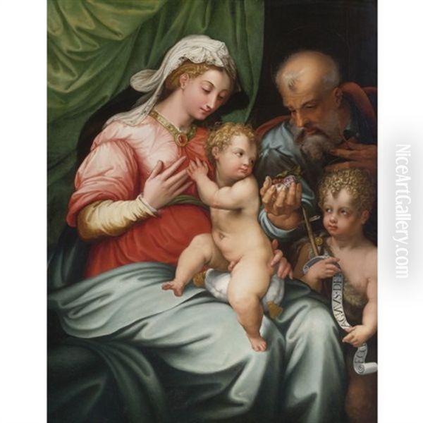 Madonna And Child With The Infant St. John The Baptist Oil Painting by Girolamo Sicciolante Da Sermoneta
