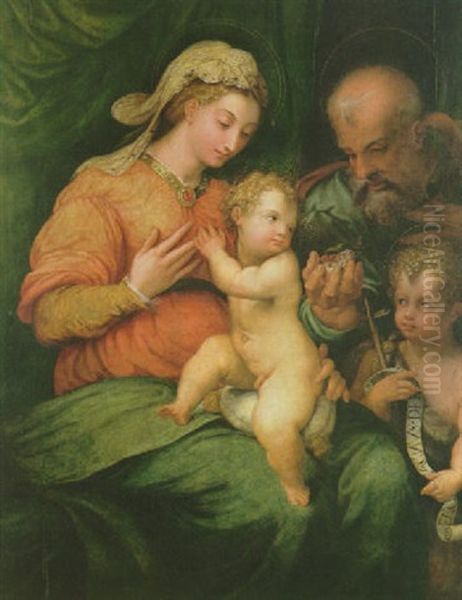 Die Heilige Familie Mit Dem Johannesknaben Rechts Vorn Oil Painting by Girolamo Sicciolante Da Sermoneta
