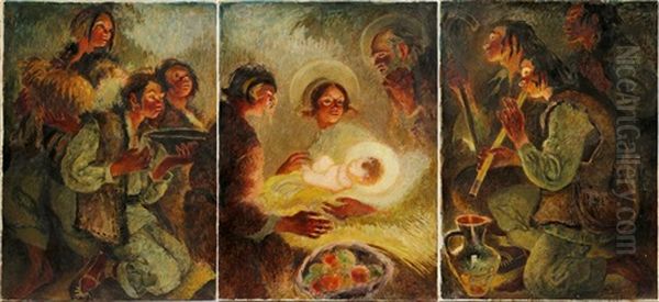 Birth Of Jesus-light Of The World Oil Painting by Kazimierz Sichulski