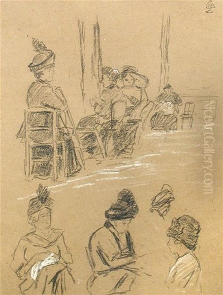 A Sketch Of Edwardian Women In Hats Oil Painting by Walter Richard Sickert