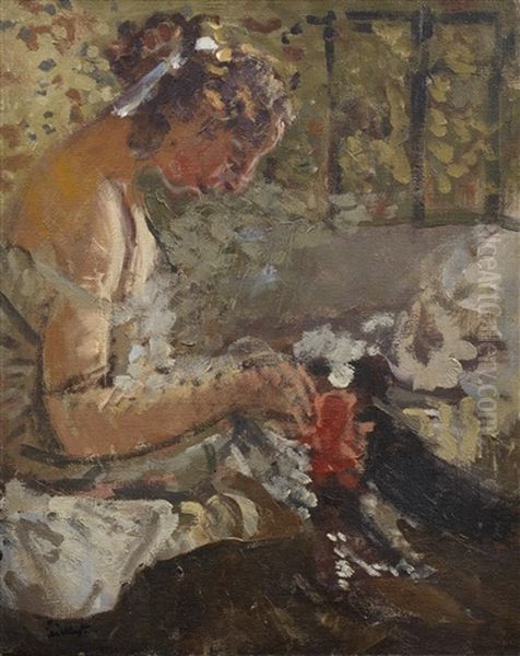 Girl On A Bed Sewing Oil Painting by Walter Richard Sickert