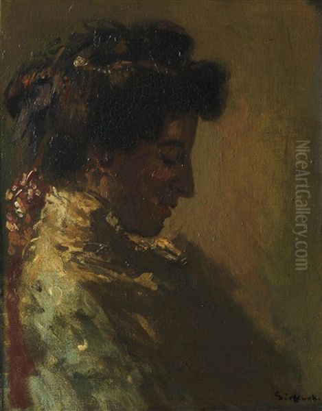Woman In Profile With Downcast Eyes Oil Painting by Walter Richard Sickert