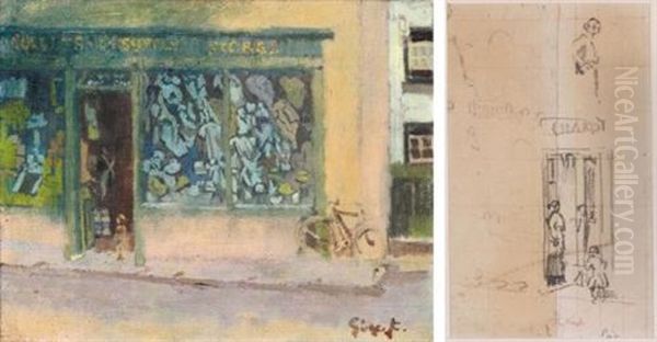The Village Stores, Chagford (+ The Shop, Chagford, Pencil Study; 2 Works) Oil Painting by Walter Richard Sickert