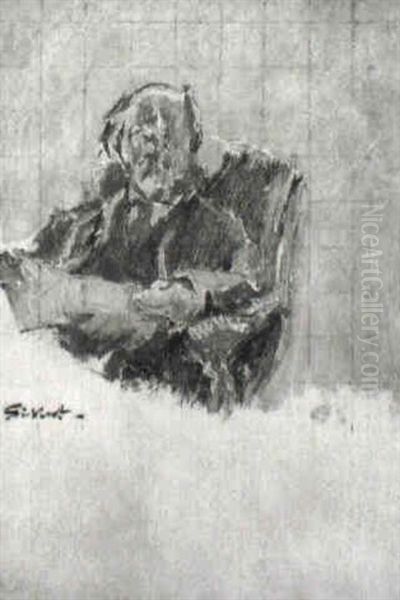 George Moore Reading A Newspaper Oil Painting by Walter Richard Sickert