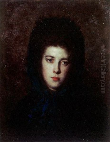 Portret Kobiety W Niebieskiej Chuscie Oil Painting by Zygmunt Sidorowicz