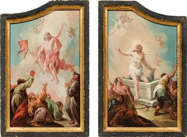 Resurrection & Ascension (a Pair) Oil Painting by Franz Sigrist