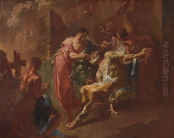 Der Junge Tobias Heilt Seinen Vater Mit Der Fischgalle Oil Painting by Franz Sigrist