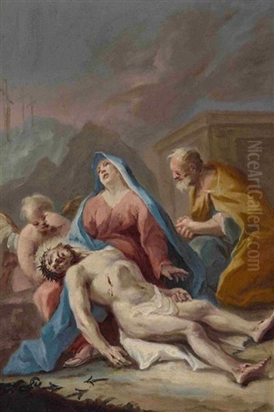 Christi Himmelfahrt - Auferstehung Christi - Anbetung Der Hirten - Beweinung (4 Works) Oil Painting by Franz Sigrist