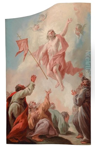 Ein Polyptichon Mit Der Anbetung Der Hirten, Der Beweinung Christi, Der Auferstehung Und Christi Himmelfahrt Oil Painting by Franz Sigrist