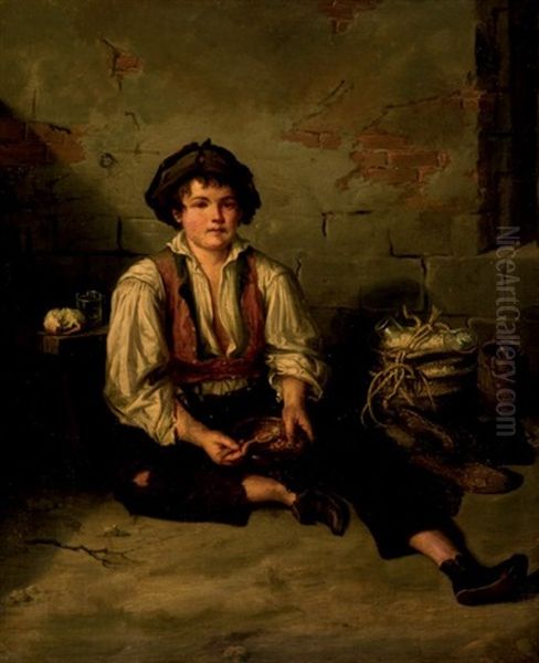 Chaval Comiendo Oil Painting by Joaquin Siguenza