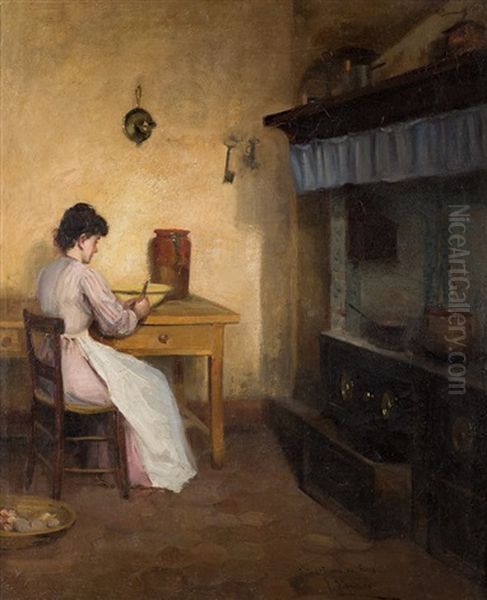 Mujer Pelando Patatas Oil Painting by Joaquin Siguenza