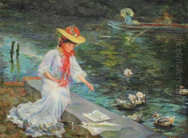 Lady With Umbrella Oil Painting by Max Silbert