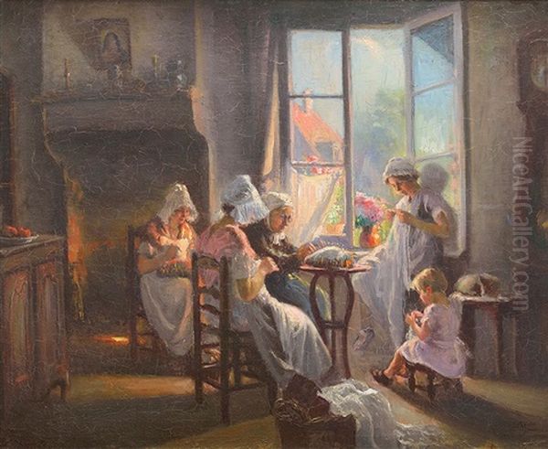 Les Dentelieres Oil Painting by Max Silbert