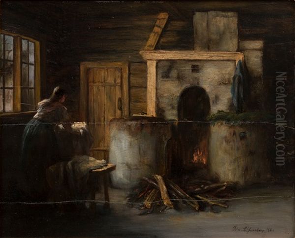 In The Washing Cabin Oil Painting by Ida Gustava Silfverberg