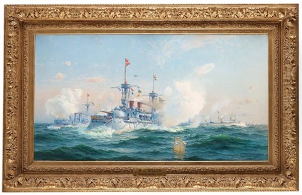 Manover Utanfor Kiel Oil Painting by Herman Gustav af Sillen