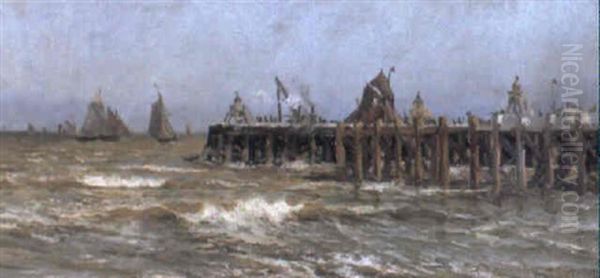 Kustparti Med Pir Och Batar Oil Painting by Herman Gustav af Sillen