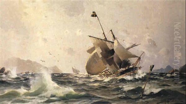 Sk+nsk Galeas K,rar En Prick Vid Norska Kusten Oil Painting by Herman Gustav af Sillen