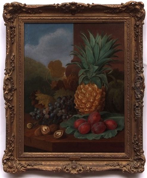 Still Life Study Of Mixed Fruit And Nuts On A Marble Ledge Oil Painting by James Sillett