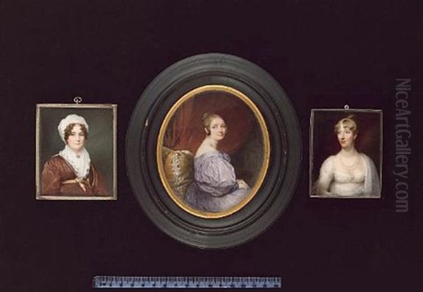 Mr. Alexander Henderson, Wearing Brown Coat, Waistcoat And White Frilled Shirt (+ Mrs. Alexander Henderson, Wearing Plum-coloured Dress With Yellow Waistband, White Shawl Held With Brooch; Pair) Oil Painting by James Sillett