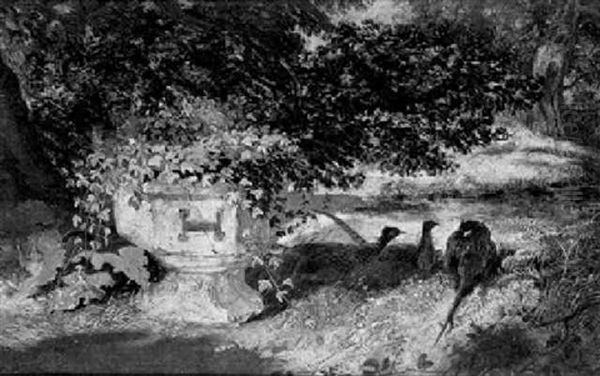 Pheasants By An Urn In A Park Oil Painting by James Sillett