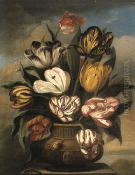Still Life Of Tulips In Vase Oil Painting by James Sillett