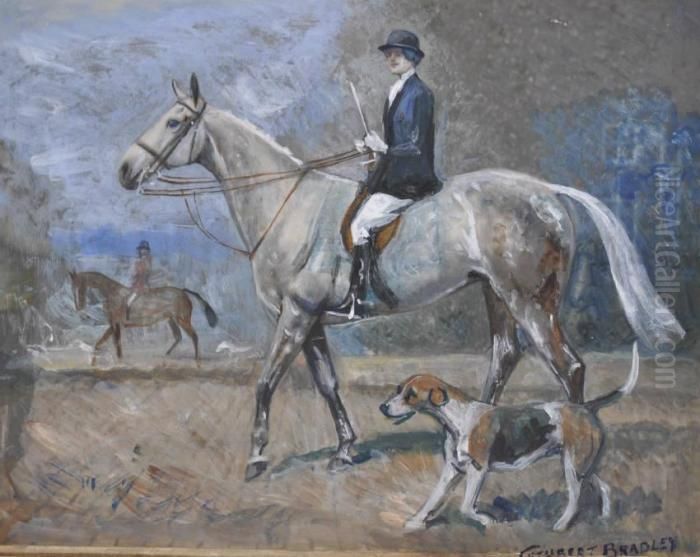 Lady On Horseback With Hounds Oil Painting by Cuthbert Bradley