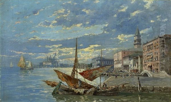 Molo Danieli Auf Der Riva Degli Schiavoni Oil Painting by Ferdinando Silvani